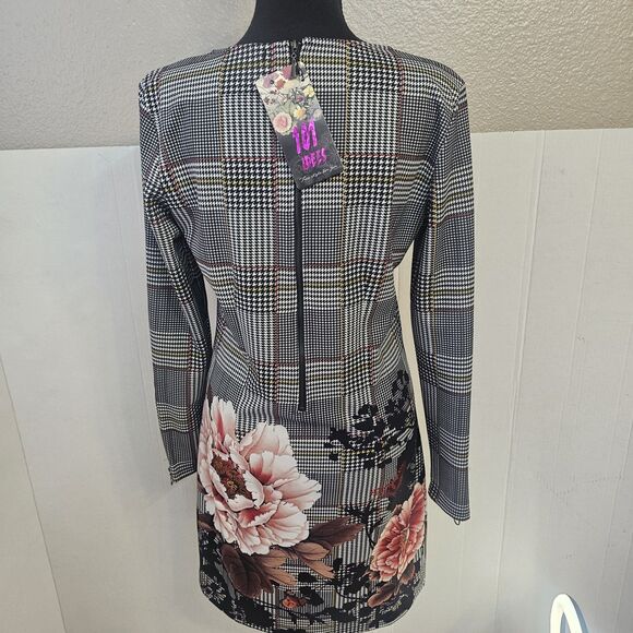 NWT 101 Idees Long Sleeve Tunic Dress Sz M/L Houndstooth Artsy Boho Chic S0377 - Picture 5 of 11